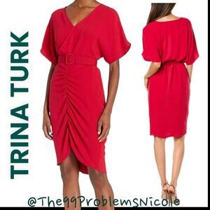 Trina Turk Red Blouson Dress with Hi Low Hem